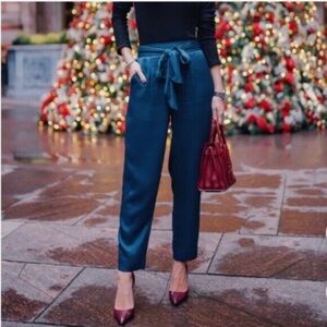 Anthropologie ETT:TWA Satin Drape Pleated Pants   Size 4 Teal Blue